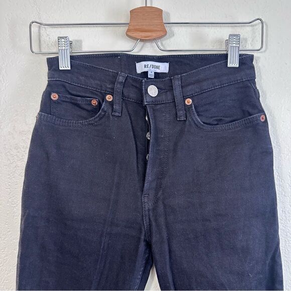 Re/Done 90’s High Rise Ankle Crop in Jet Black with Rips Size 25 - Picture 4 of 12